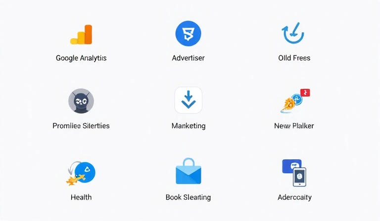 Icone che rappresentano diversi servizi di terze parti come Google Analytics e advertising networks