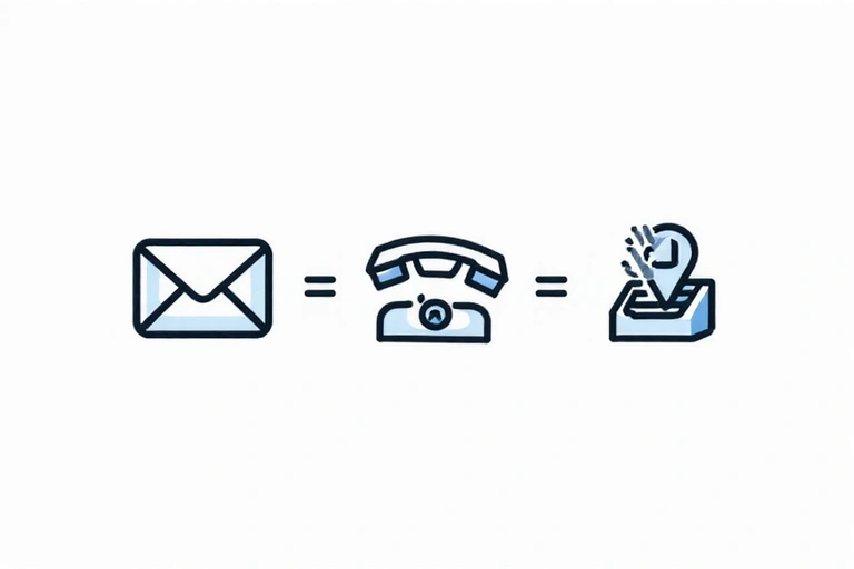 Un'illustrazione che mostra diverse icone di contatto: email, telefono, indirizzo, per rappresentare le diverse modalità per contattare l'azienda.