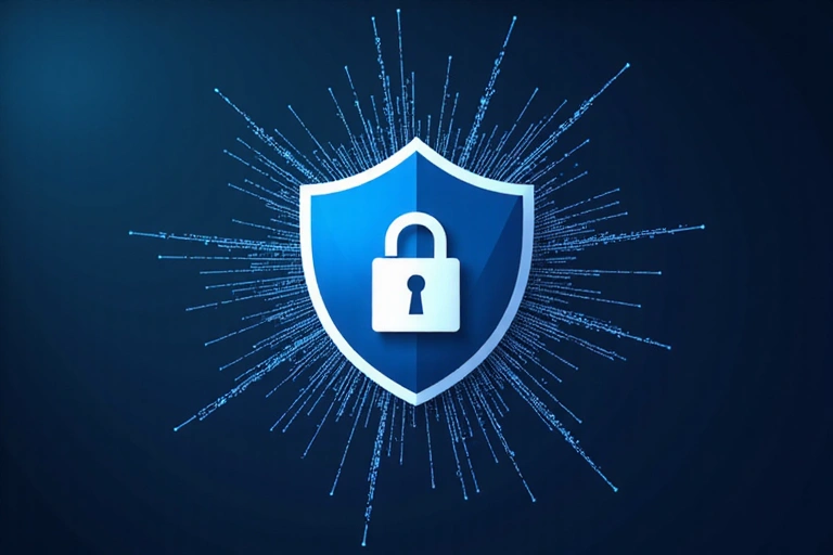 Cybersecurity lock icon with digital shield